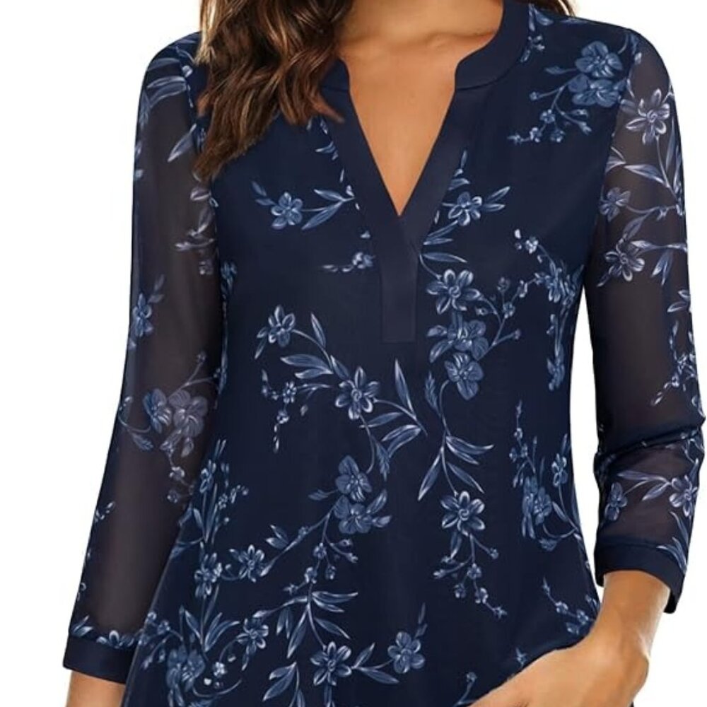 Timeson Women's Blouse for Business Casual, Office Wear - Multi Blue (Large)